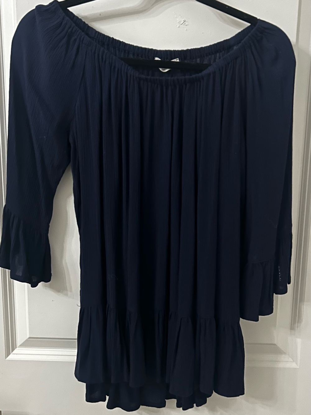 beachlunchlounge Navy Off-Shoulder Ruffle Tunic